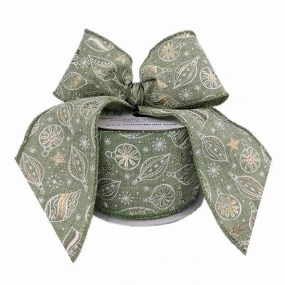 Stuha jutová s drátkem zelená vánoční ozdoby 9.1 m