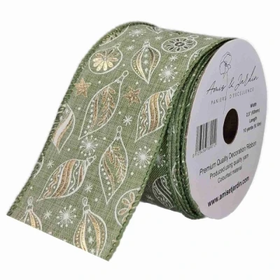 Stuha jutová s drátkem zelená vánoční ozdoby 9.1 m