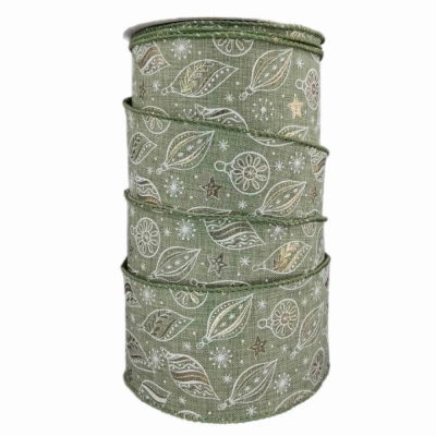 Stuha jutová s drátkem zelená vánoční ozdoby 9.1 m