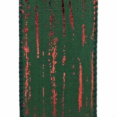 Stuha jutová s drátkem zelená vánoční pruhy 9.1 m