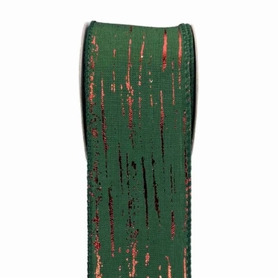 Stuha jutová s drátkem zelená vánoční pruhy 9.1 m