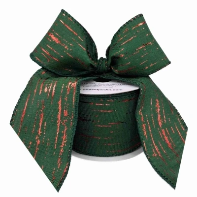 Stuha jutová s drátkem zelená vánoční pruhy 9.1 m