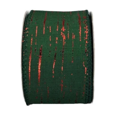 Stuha jutová s drátkem zelená vánoční pruhy 9.1 m