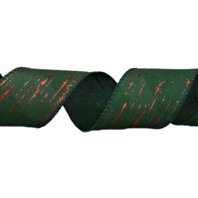 Stuha jutová s drátkem zelená vánoční pruhy 9.1 m