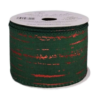 Stuha jutová s drátkem zelená vánoční pruhy 9.1 m