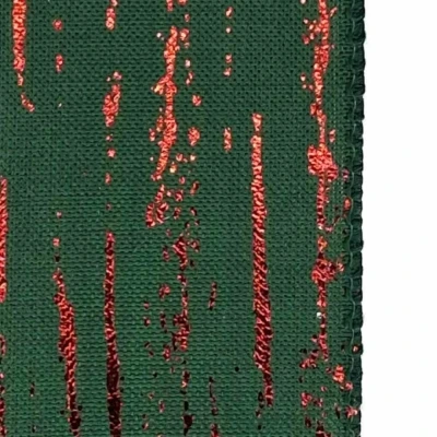 Stuha jutová s drátkem zelená vánoční pruhy 9.1 m