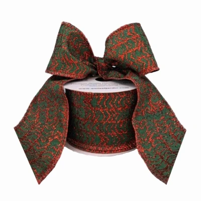 Stuha jutová s drátkem zelená vánoční šipky 9.1 m