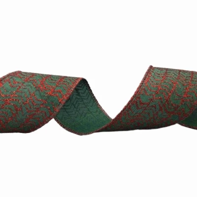 Stuha jutová s drátkem zelená vánoční šipky 9.1 m