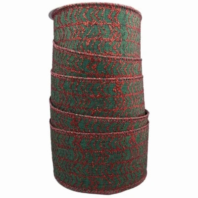 Stuha jutová s drátkem zelená vánoční šipky 9.1 m