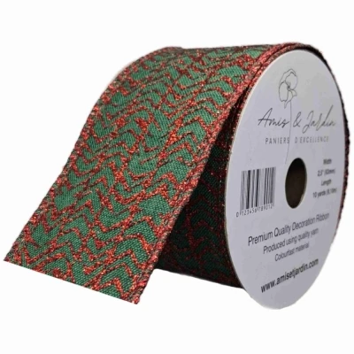 Stuha jutová s drátkem zelená vánoční šipky 9.1 m