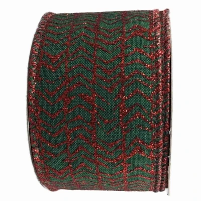 Stuha jutová s drátkem zelená vánoční šipky 9.1 m