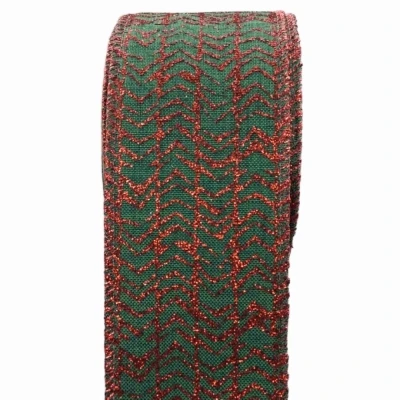 Stuha jutová s drátkem zelená vánoční šipky 9.1 m