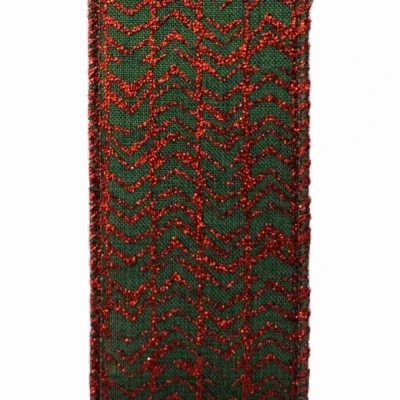 Stuha jutová s drátkem zelená vánoční šipky 9.1 m