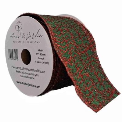 Stuha jutová s drátkem zelená vánoční šipky 9.1 m