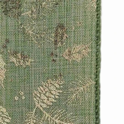 Stuha jutová s drátkem zelená vánoční šišky 9.1 m