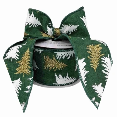 Stuha jutová s drátkem zelená vánoční stromek 9.1 m