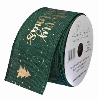 Stuha jutová s drátkem zelená vánoční stromek 9.1 m