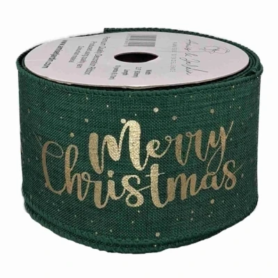 Stuha jutová s drátkem zelená vánoční stromek 9.1 m