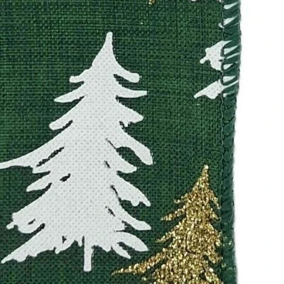 Stuha jutová s drátkem zelená vánoční stromek 9.1 m