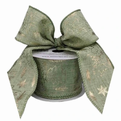 Stuha jutová s drátkem zelená vánoční stromek 9.1 m