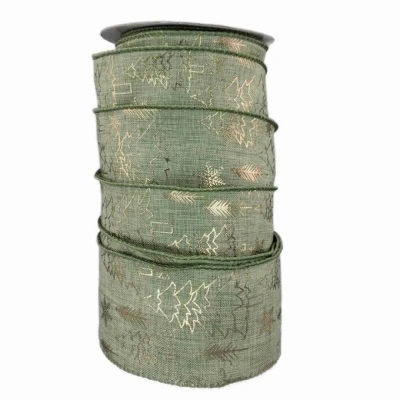 Stuha jutová s drátkem zelená vánoční stromek 9.1 m