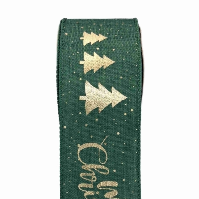 Stuha jutová s drátkem zelená vánoční stromek 9.1 m