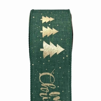 Stuha jutová s drátkem zelená vánoční stromek 9.1 m