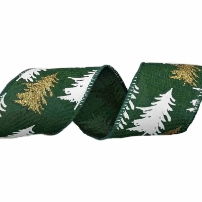 Stuha jutová s drátkem zelená vánoční stromek 9.1 m