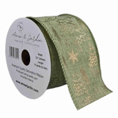 Stuha jutová s drátkem zelená vánoční stromek 9.1 m