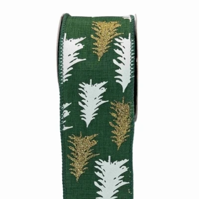 Stuha jutová s drátkem zelená vánoční stromek 9.1 m