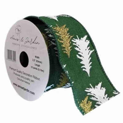 Stuha jutová s drátkem zelená vánoční stromek 9.1 m