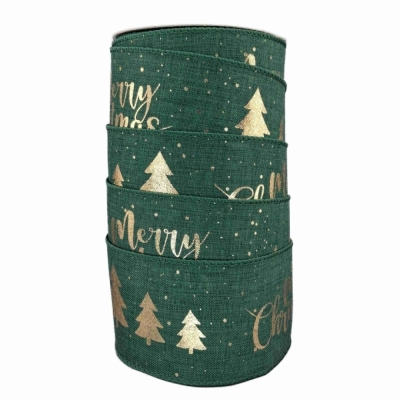 Stuha jutová s drátkem zelená vánoční stromek 9.1 m