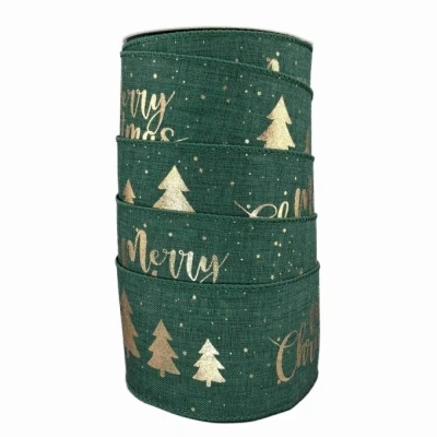 Stuha jutová s drátkem zelená vánoční stromek 9.1 m