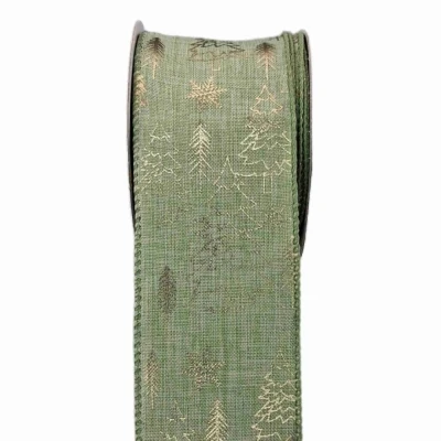 Stuha jutová s drátkem zelená vánoční stromek 9.1 m