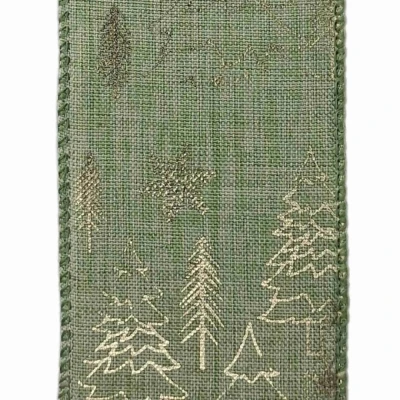 Stuha jutová s drátkem zelená vánoční stromek 9.1 m