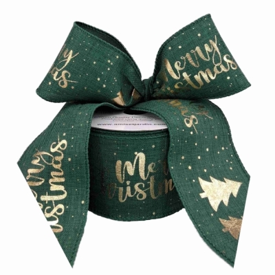 Stuha jutová s drátkem zelená vánoční stromek 9.1 m