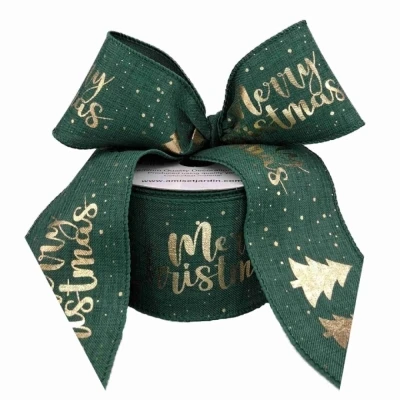 Stuha jutová s drátkem zelená vánoční stromek 9.1 m