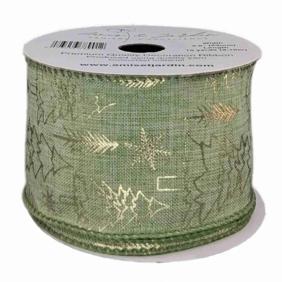 Stuha jutová s drátkem zelená vánoční stromek 9.1 m