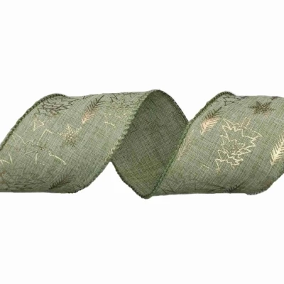 Stuha jutová s drátkem zelená vánoční stromek 9.1 m