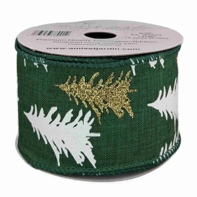 Stuha jutová s drátkem zelená vánoční stromek 9.1 m