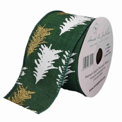 Stuha jutová s drátkem zelená vánoční stromek 9.1 m