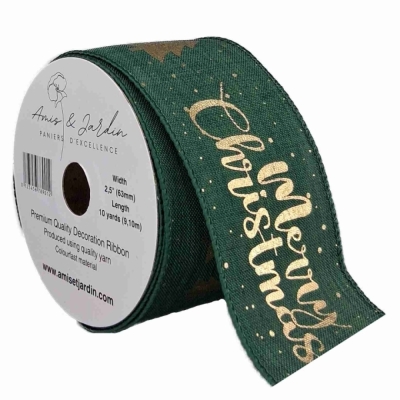 Stuha jutová s drátkem zelená vánoční stromek 9.1 m