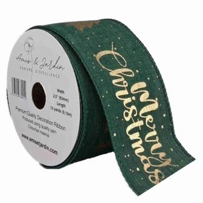 Stuha jutová s drátkem zelená vánoční stromek 9.1 m