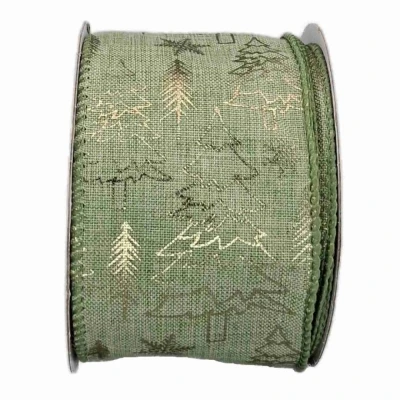 Stuha jutová s drátkem zelená vánoční stromek 9.1 m