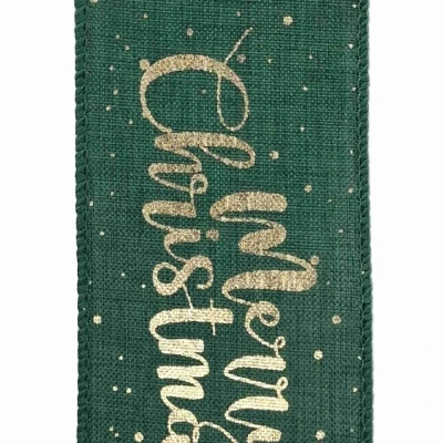 Stuha jutová s drátkem zelená vánoční stromek 9.1 m