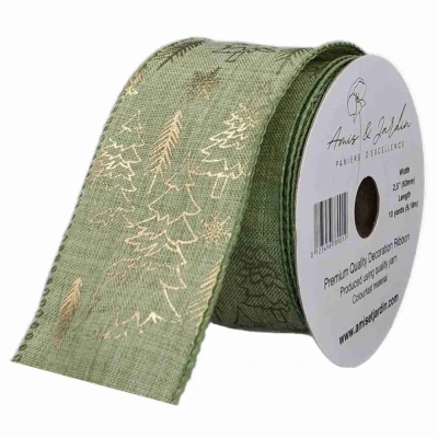 Stuha jutová s drátkem zelená vánoční stromek 9.1 m