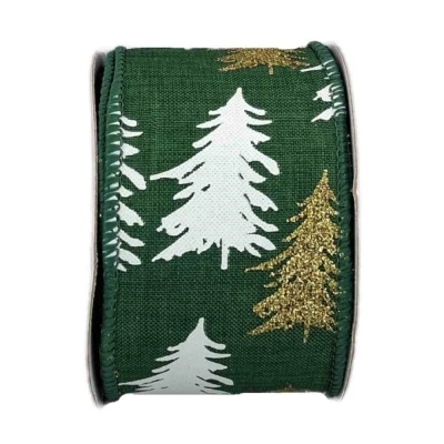 Stuha jutová s drátkem zelená vánoční stromek 9.1 m