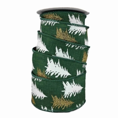 Stuha jutová s drátkem zelená vánoční stromek 9.1 m