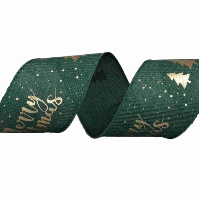 Stuha jutová s drátkem zelená vánoční stromek 9.1 m