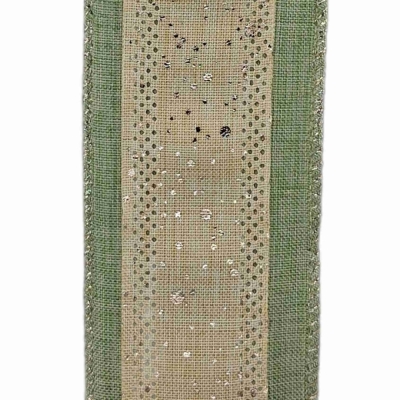 Stuha jutová s drátkem zelená vánoční tečky 9.1 m